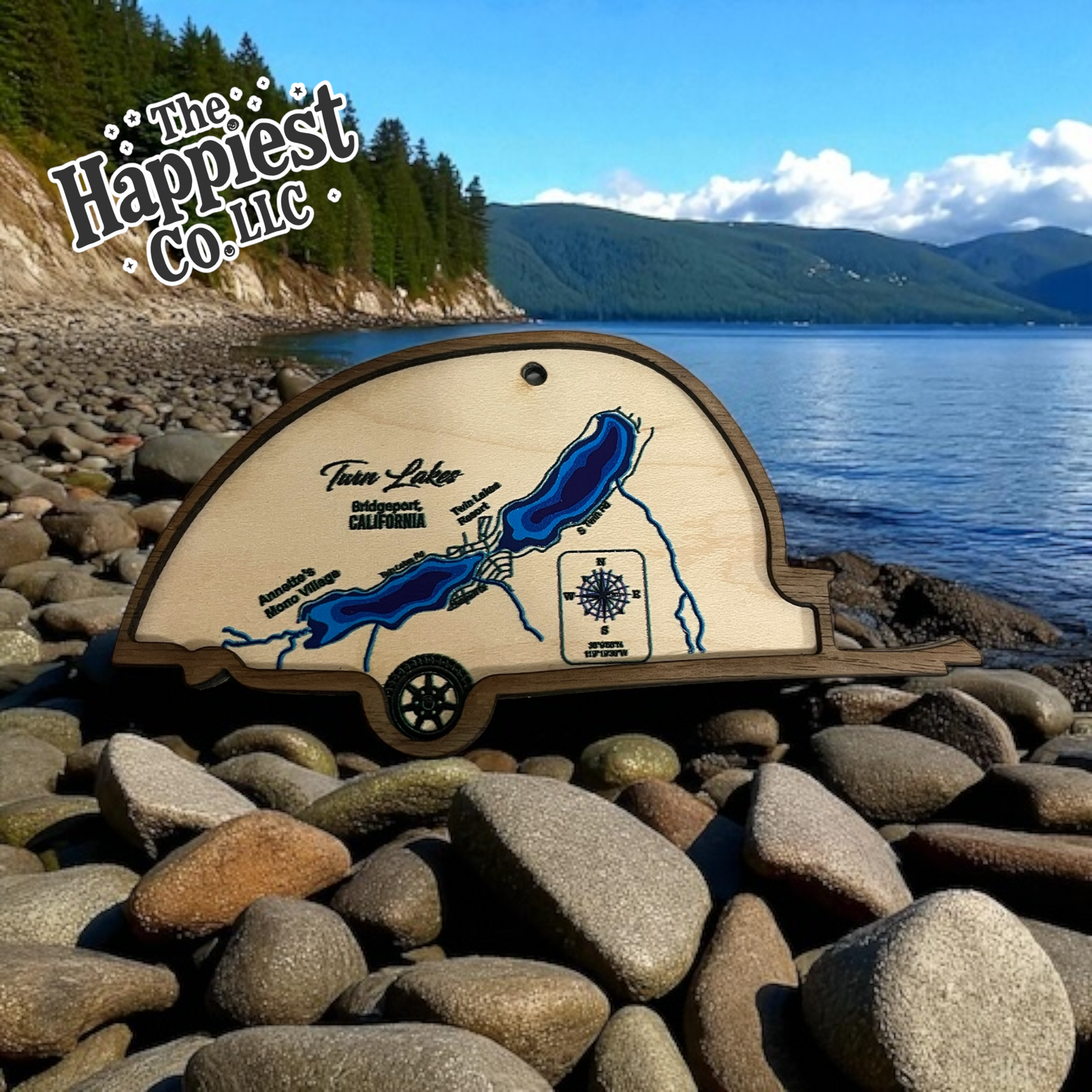 Custom Camper Ornament – Twin Lakes Engraved Map | Personalized RV Gift | Annette’s Mono Village & Twin Lakes Resort