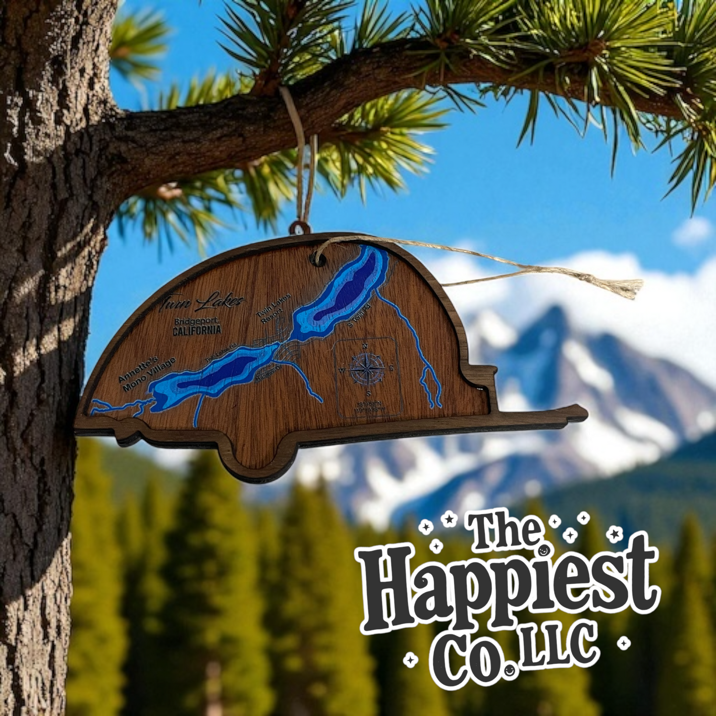 Custom Camper Ornament – Twin Lakes Engraved Map | Personalized RV Gift | Annette’s Mono Village & Twin Lakes Resort