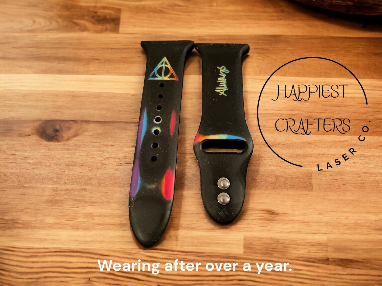 Black Watchband with Vibrant Rainbow Engraved Designs, Unique & Stylish - Music City Acrylics