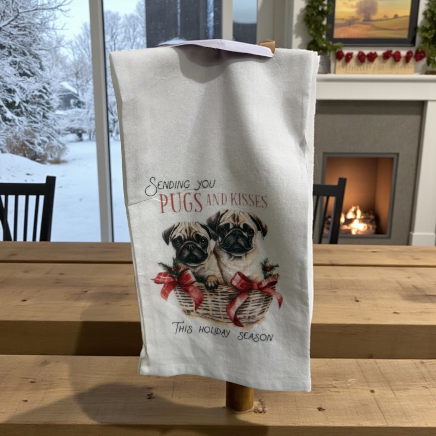Dogs of Christmas Tea Towels – Festive Dog Holiday Kitchen Towel – French Bulldog, Santa Hat, Christmas Gift for Dog Lovers - Music City Acrylics