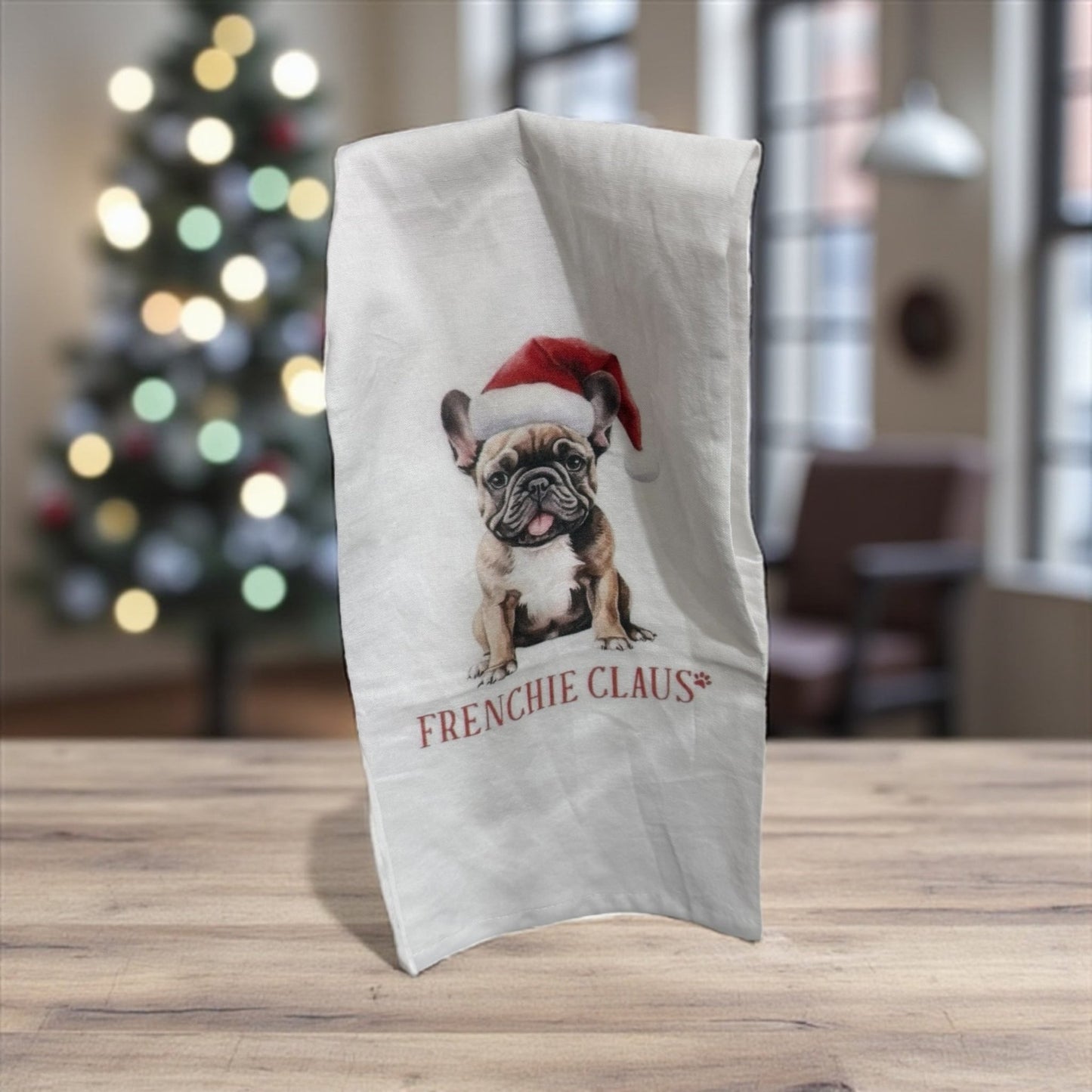 Dogs of Christmas Tea Towels – Festive Dog Holiday Kitchen Towel – French Bulldog, Santa Hat, Christmas Gift for Dog Lovers - Music City Acrylics