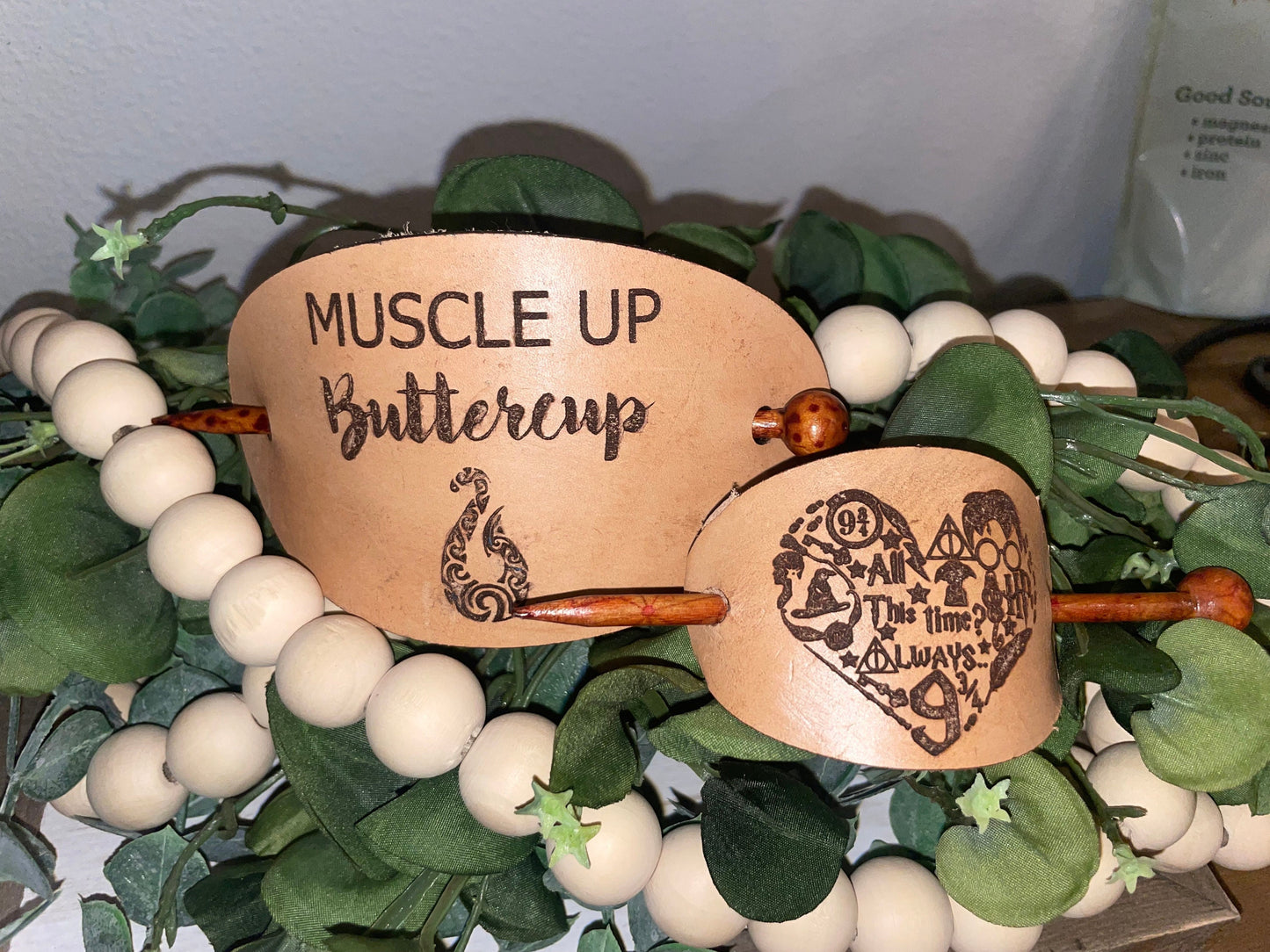 Customizable Leather Hair Tie, customizable, laser leather hair, leather hair cuffs, leather hair pin, leather hair barrette