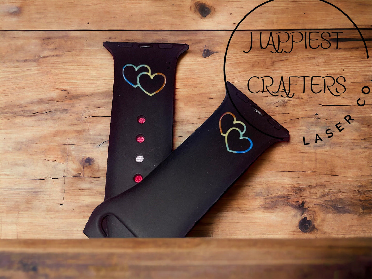 Black Watchband with Vibrant Rainbow Engraved Designs, Unique & Stylish