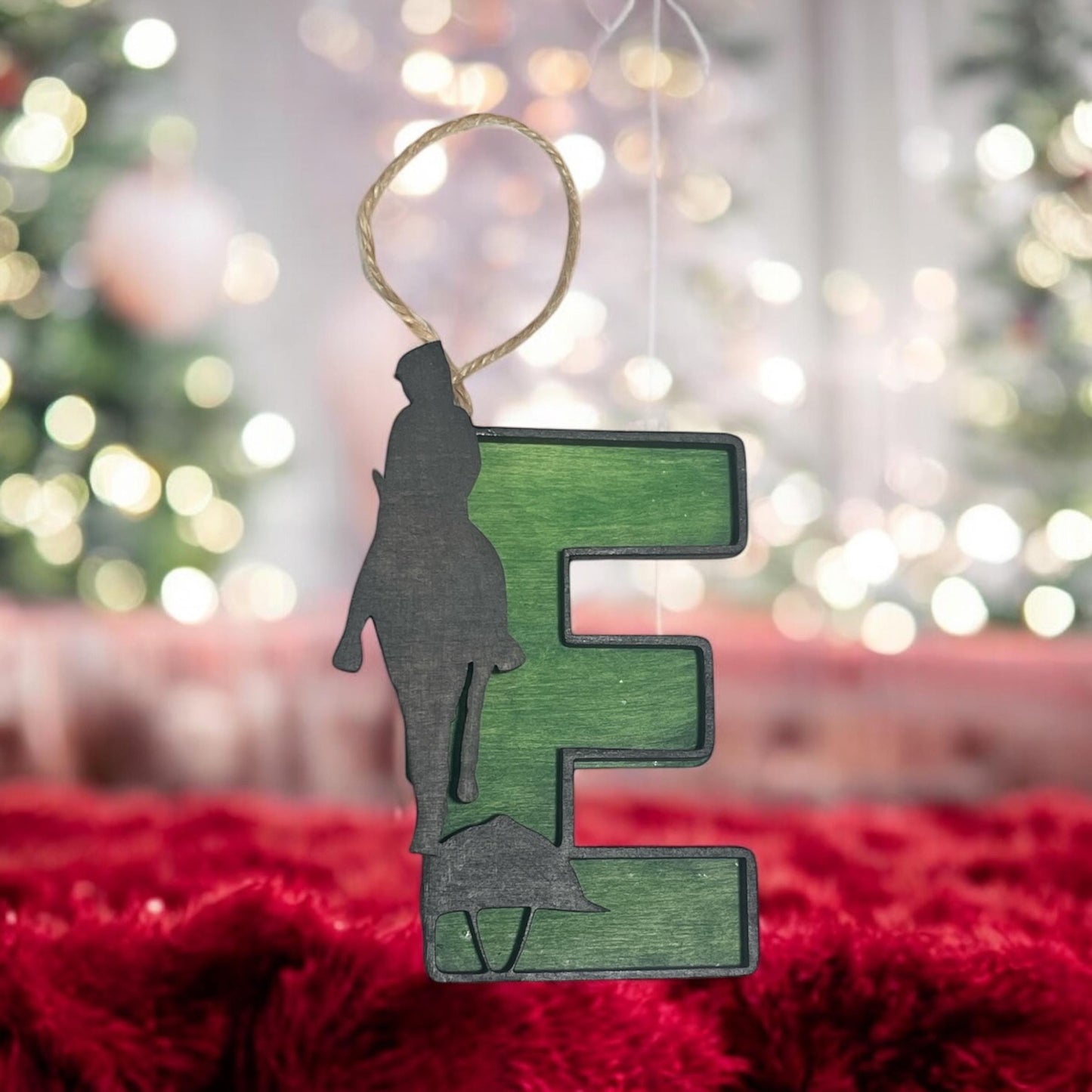 Personalized Two-Layer Equestrian Letter Ornament, Custom Wood Holiday Decoration, gift for horse lover, horse lover ornament
