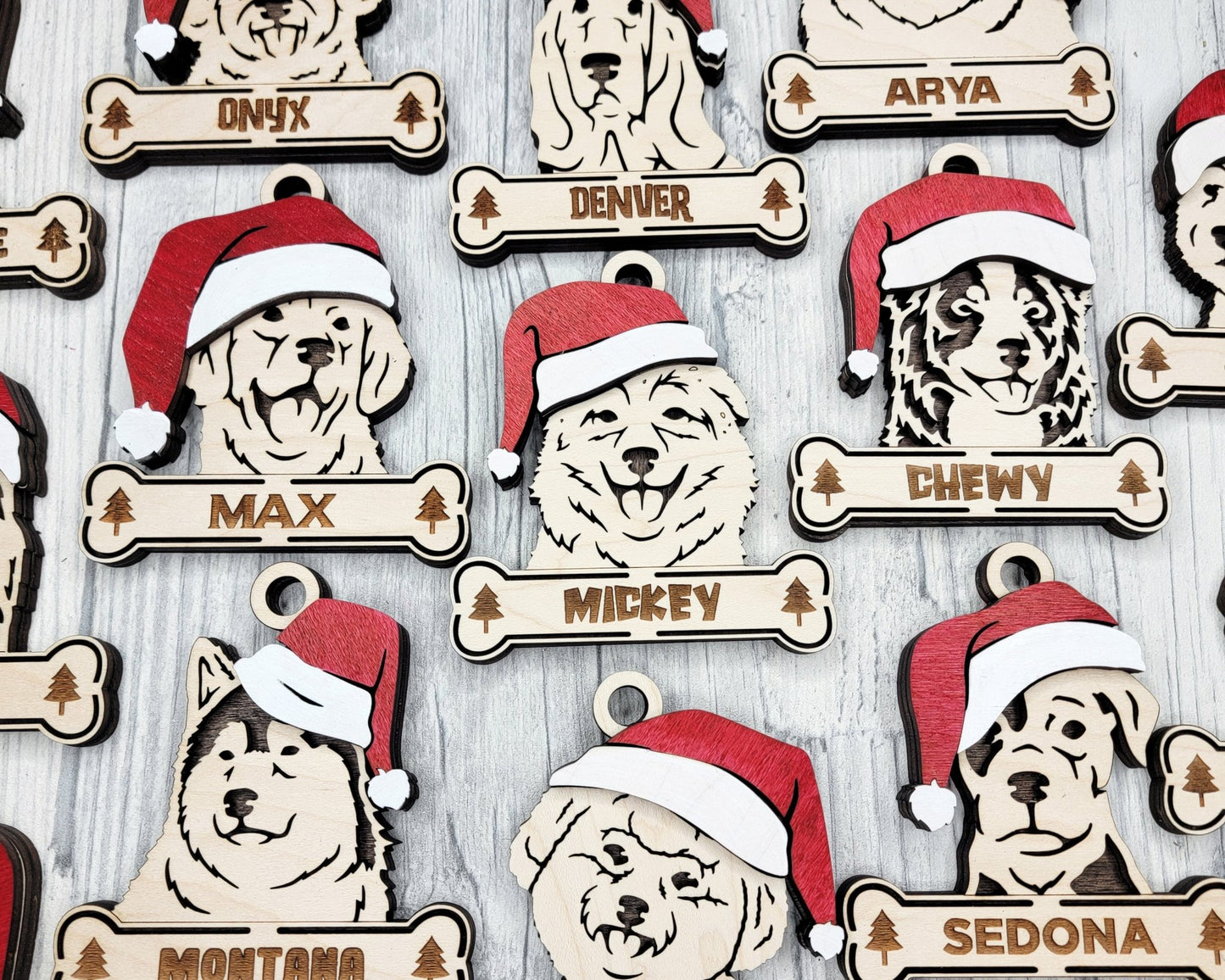 Personalized Dog Christmas Ornament – Custom Pet Name & Breed with Santa Hat - Music City Acrylics