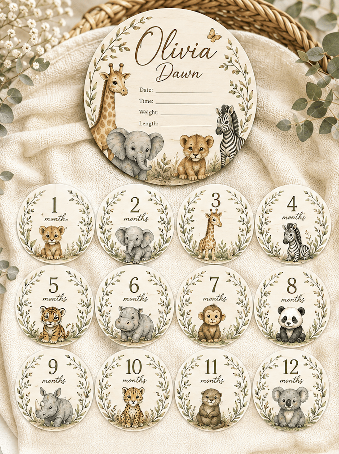 1st Year Milestones Set – Baby Monthly Milestone Cards – Modern Baby Photo Props - Music City Acrylics