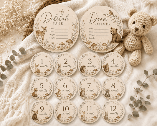 1st Year Milestones Set – Baby Monthly Milestone Cards – Modern Baby Photo Props - Music City Acrylics