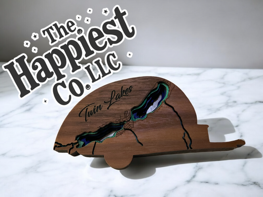 Layered Lake Trailer Art | Twin Lakes Wooden Scene | Camper Decor by The Happiest Co.