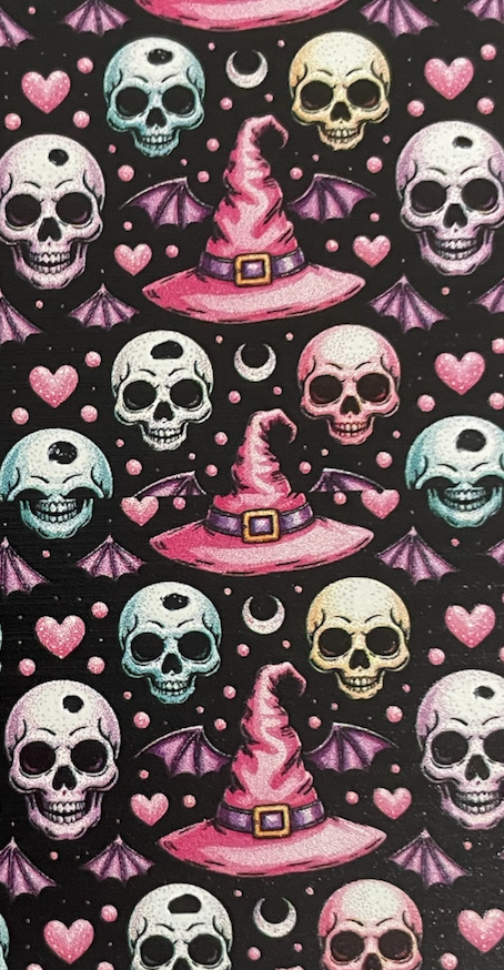 Goth Skull Print Acrylic Sheet – Pink & Black Pattern for Spooky Crafts, Jewelry & Laser Projects