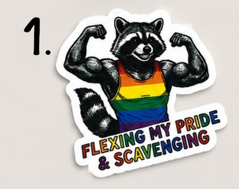 Pride Raccoon Sticker Pack – Funny LGBTQ+ Vinyl Stickers | Waterproof Decals | Queer Humor Stickers | Laptop, Water Bottle, Tumbler Stickers