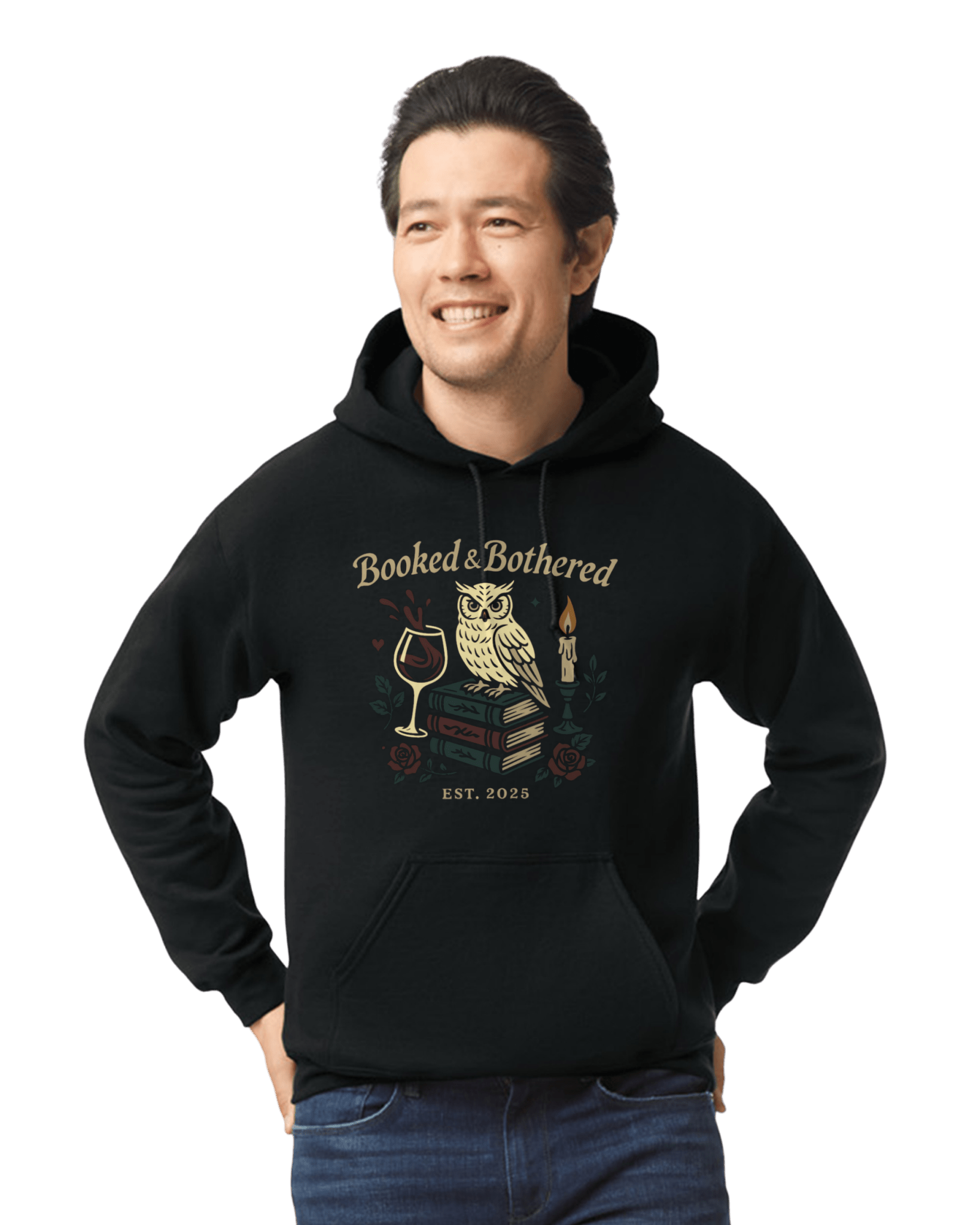 Booked & Bothered Hoodie – Moody Bookish Graphic Sweatshirt for Readers & Wine Lovers - Music City Acrylics