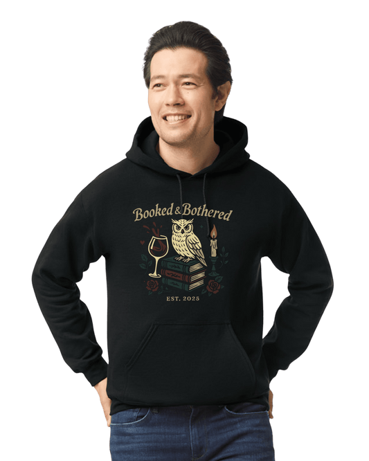 Booked & Bothered Hoodie – Moody Bookish Graphic Sweatshirt for Readers & Wine Lovers - Music City Acrylics