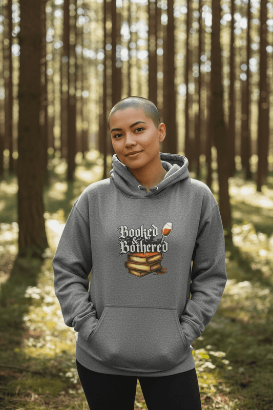 Booked & Bothered Hoodie – Moody Bookish Graphic Sweatshirt for Readers & Wine Lovers - Music City Acrylics