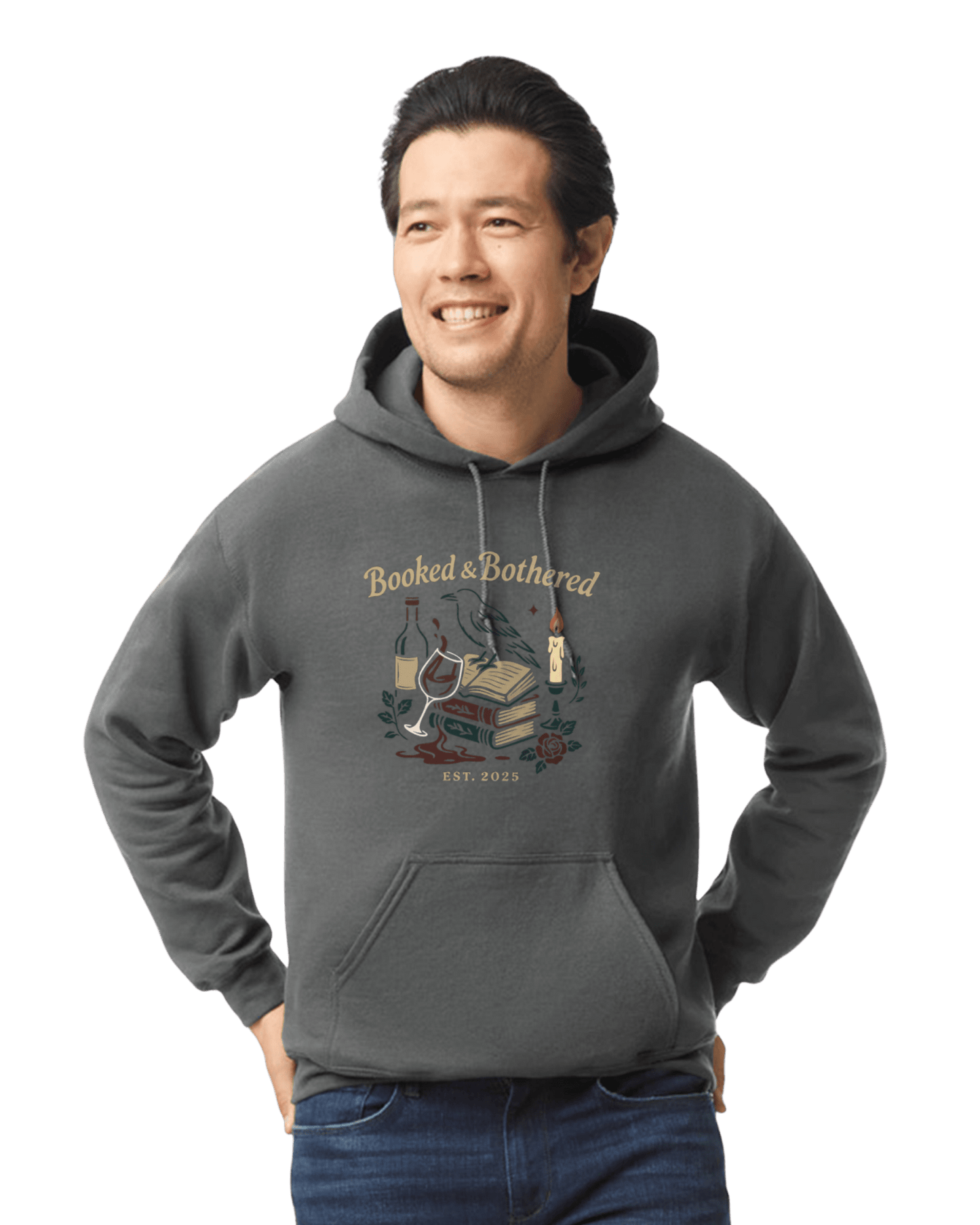 Booked & Bothered Hoodie – Moody Bookish Graphic Sweatshirt for Readers & Wine Lovers - Music City Acrylics