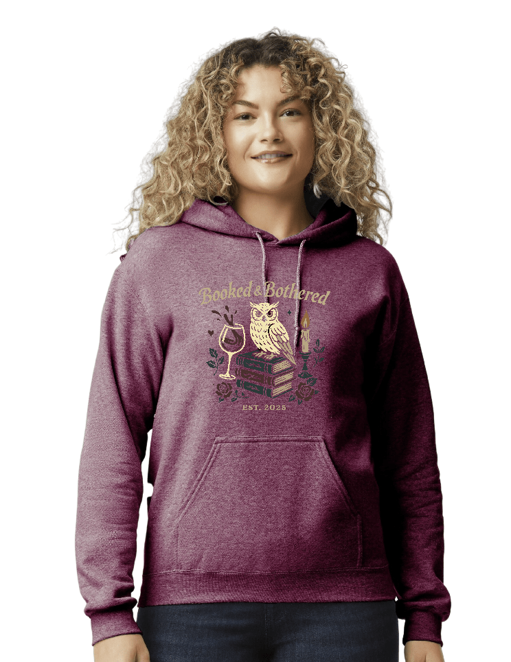 Booked & Bothered Hoodie – Moody Bookish Graphic Sweatshirt for Readers & Wine Lovers - Music City Acrylics