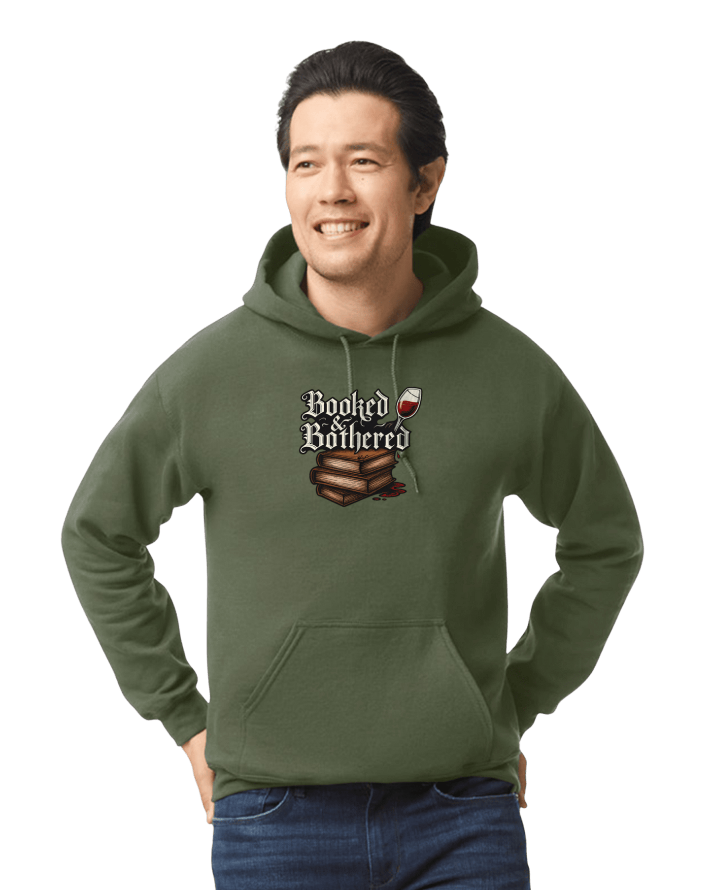 Booked & Bothered Hoodie – Moody Bookish Graphic Sweatshirt for Readers & Wine Lovers - Music City Acrylics