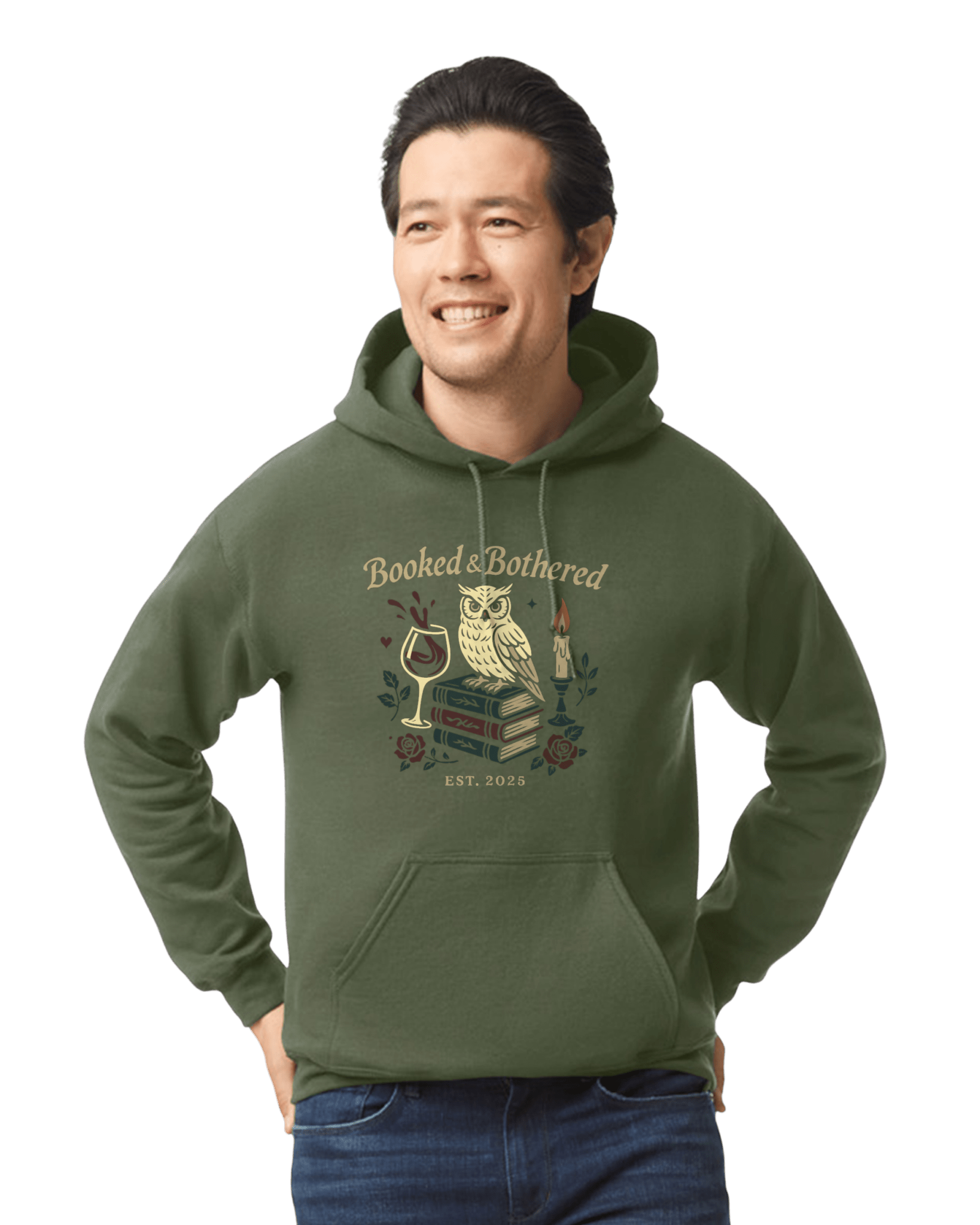 Booked & Bothered Hoodie – Moody Bookish Graphic Sweatshirt for Readers & Wine Lovers - Music City Acrylics