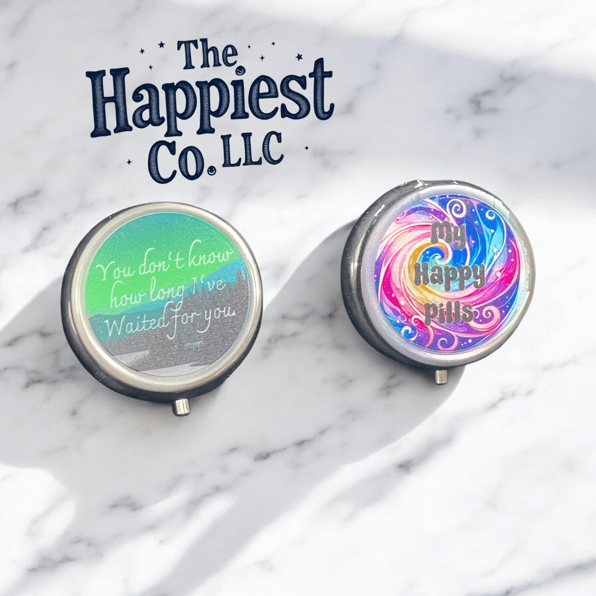Custom Printed Pill Case – Personalized Round Travel Organizer - Music City Acrylics