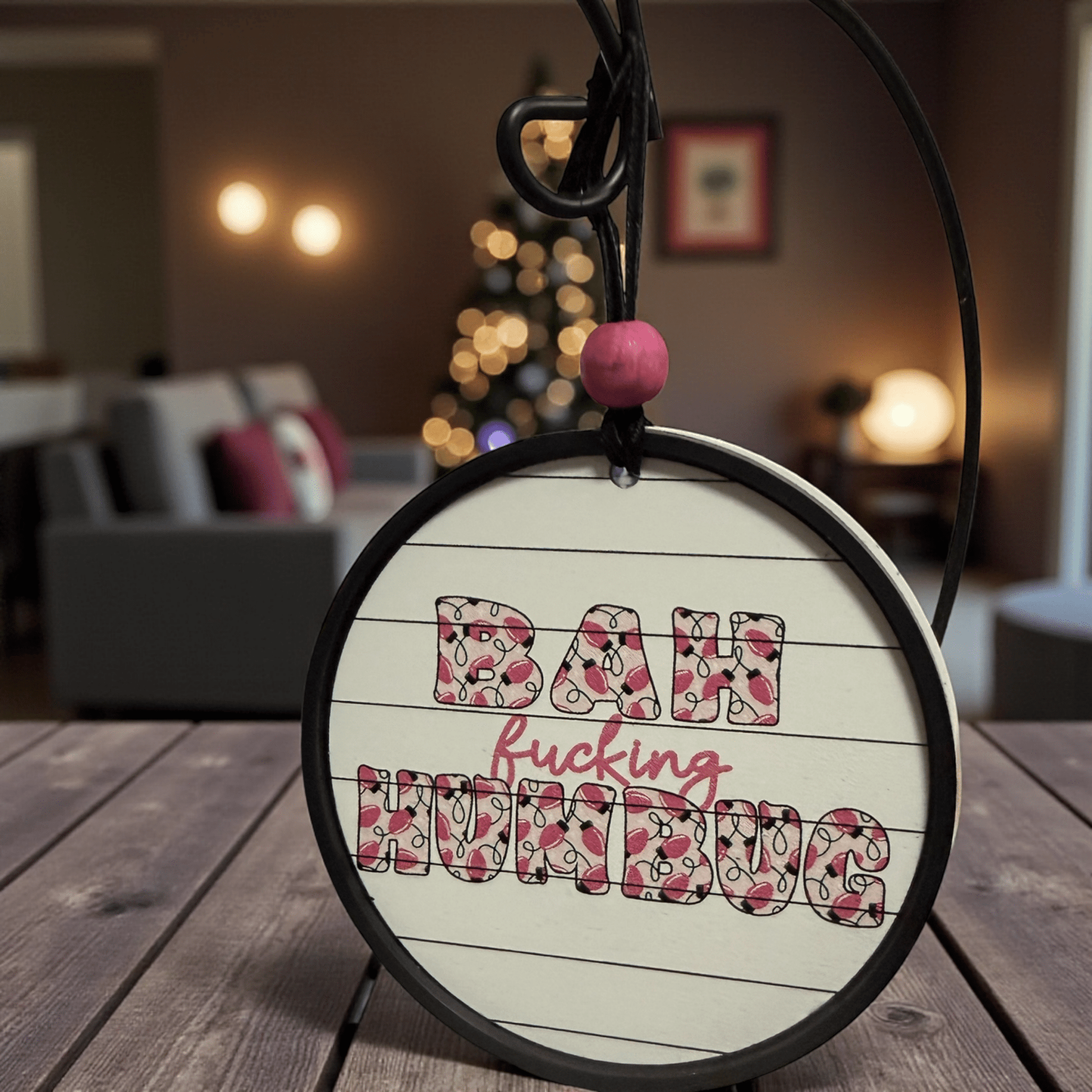 Funny Adult Christmas Ornaments – “HO HO HO” & “Bah Fucking Humbug” – Snarky Holiday Decor - Music City Acrylics