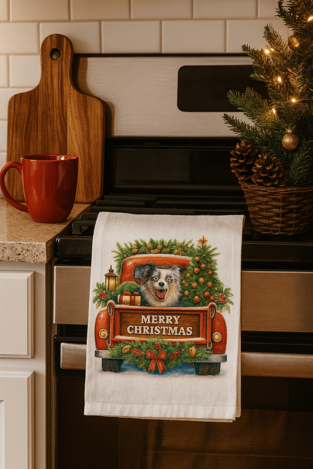 Holiday Pup Tea Towel - Music City Acrylics
