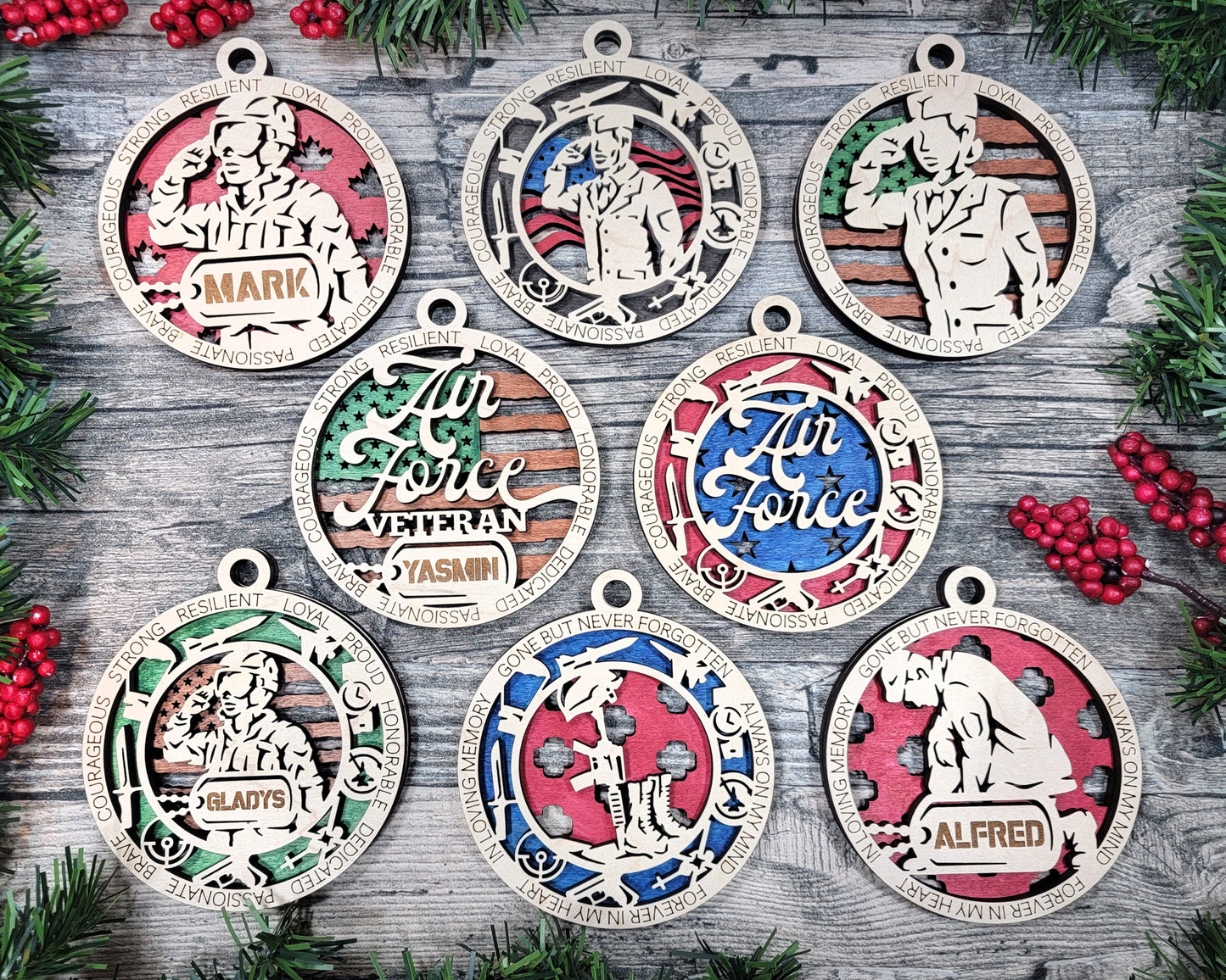 Personalized Wooden Armed Services Ornaments , Honor Military Service