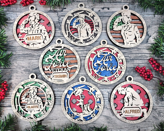 Personalized Wooden Armed Services Ornaments , Honor Military Service