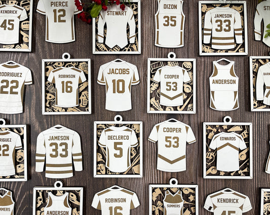 Personalized Sports Jersey Ornament – Custom Engraved Keepsake for Athletes