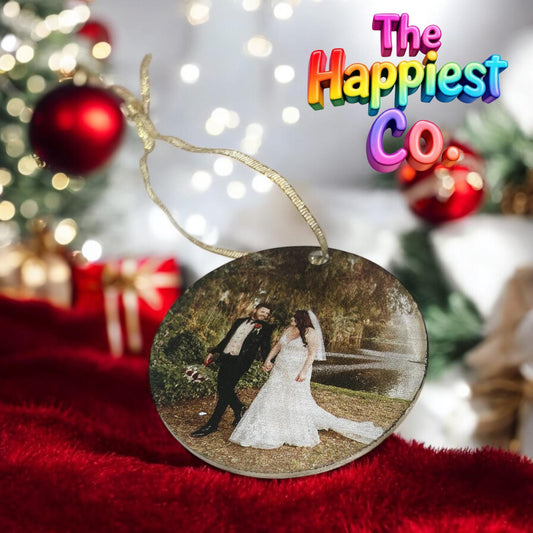 custom printed acrylic ornament, wedding gift, birthday gift, ornament exchange, company gift, gift for newlyweds, anniversary gift.