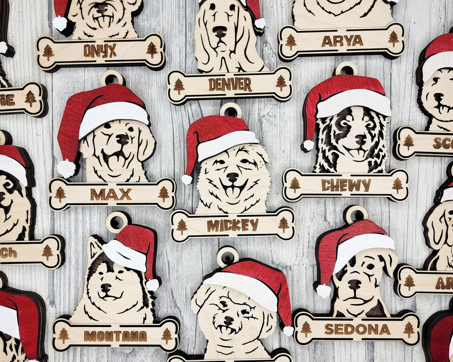 Personalized Dog Christmas Ornament – Custom Pet Name & Breed with Santa Hat - Music City Acrylics