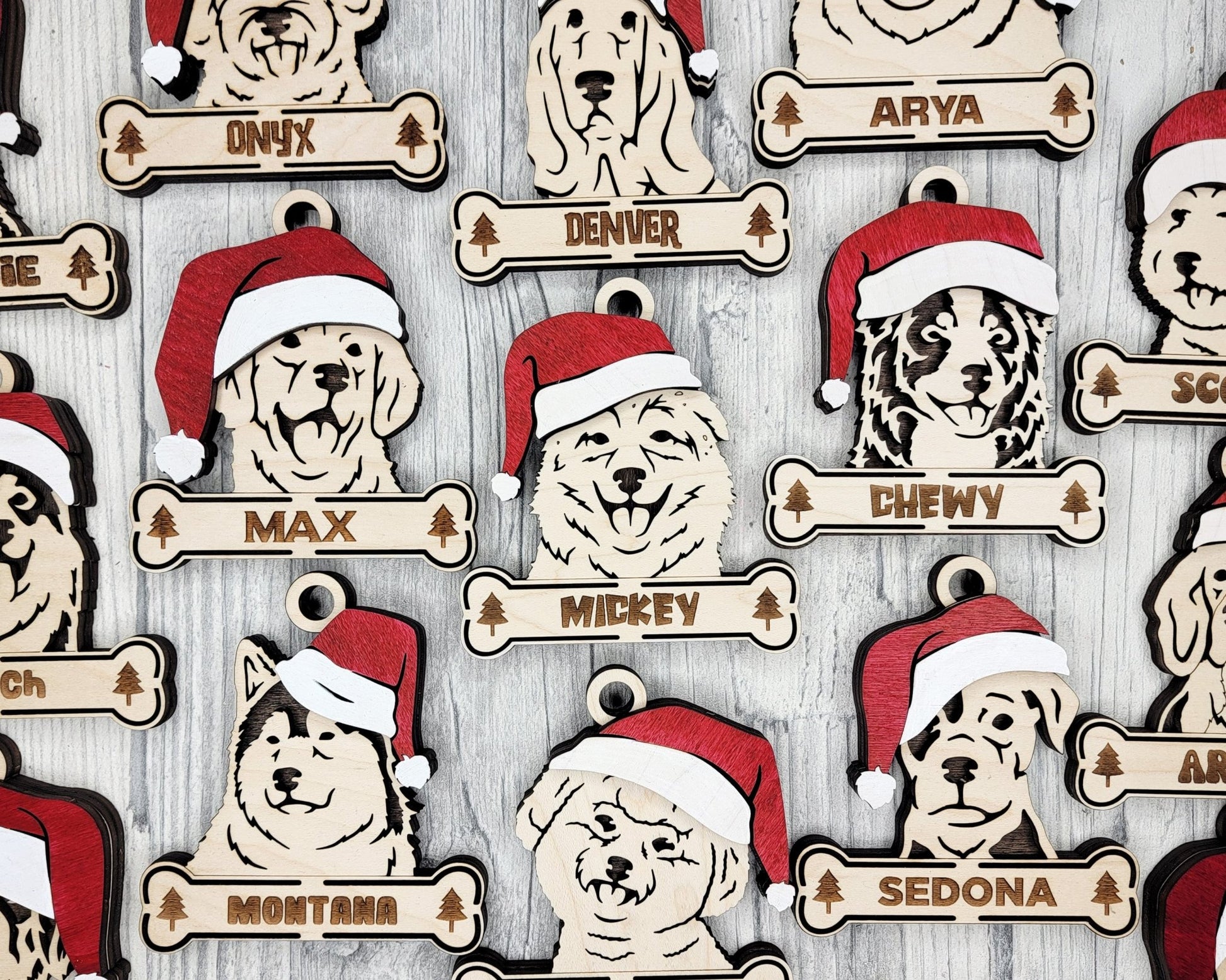 Personalized Dog Christmas Ornament – Custom Pet Name & Breed with Santa Hat - Music City Acrylics