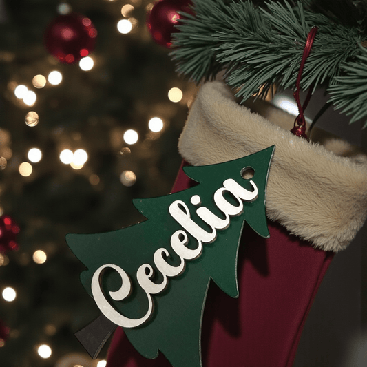 Personalized Stocking Tags – Custom Name Tags for Christmas Stockings, Laser‑Cut Holiday Mantle Decor, Family Stocking Name Charms - Music City Acrylics
